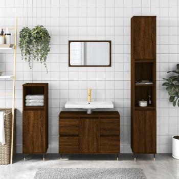 Mueble de baño de madera de ingeniería en color roble marrón, dimensiones 80x33x60 cm, fabricado en multicapa