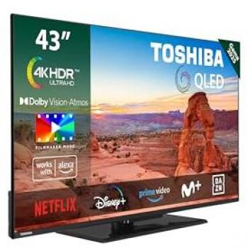 Smart TV Toshiba 43QV3463DG 4K Ultra HD 43 QLED, HDR10, Dolby Audio, Compatible con Asistente de Voz Alexa, Bluetooth