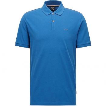 BOSS Regular Fit Organic Cotton Short Sleeve Polo Shirt with Embroidered Logo - Medium Blue, Size L