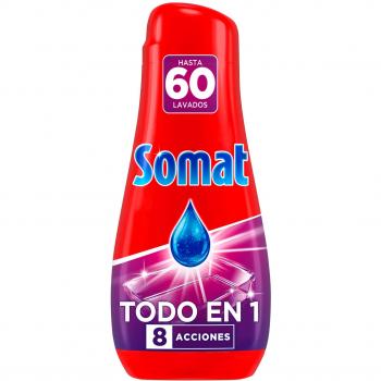 Somat Gel Todo en 1 (60 lavados), detergente lavavajillas con gran poder de limpieza, lavavajilla líquido para una vajilla limpia y brillante, jabón lavavajillas para ciclos cortos