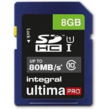 Integral UltimaPro 8 GB SDHC Class 10 Memory Card, up to 80 MB/s, U1 Rating