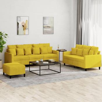 Sofá de 3 piezas con cojines de terciopelo amarillo