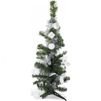 Árbol de Navidad de mesa verde y gris 60H cm con adornos en ramas
