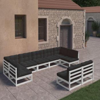 Conjunto de Muebles de Jardín vidaXL 9 piezas con Cojines en Madera Maciza de Pino Blanca