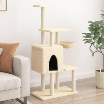 Rascador para Gatos con Postes de Sisal Torre Gatitos 131 cm Color Crema, Gris claro, Gris oscuro y más