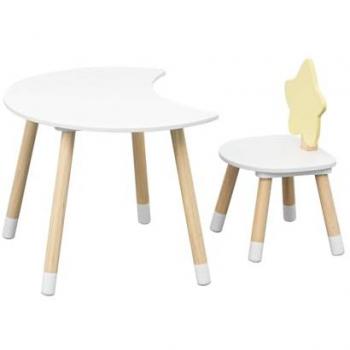Conjunto de mesa y silla para niños Rebecca, color blanco y marrón, MDF y pino, 2 piezas, medidas: 44 x 60 x 40 cm