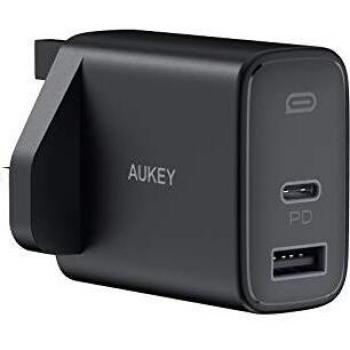 Aukey Cargador de Pared USB-C Swift Series 32W con Carga Rápida y 2 Entradas, Color Negro