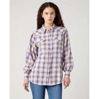 Wrangler - Camisa de mujer entallada con mangas globo a cuadros