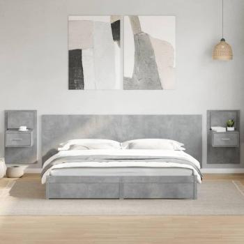 Cabecero cama con mesitas de madera ingeniería gris hormigón 240cm, muebles de dormitorio, cabecero flotante con almacenaje, mesita de noche flotante