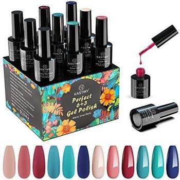 Esmaltes Semipermanentes, Kastiny 9PCS Clásico Azul Rosa Colección Pintauñas Semipermanente con Base, Capa Superior Brillante y Mate, Uñas Gel UV LED para Navidad y Año Nuevo