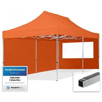 Carpa Plegable Toolport Gazebo 3x6m con Estructura de Aluminio, Techo Repelente al Agua y 2 Laterales Naranjas con Ventanas Panorámicas