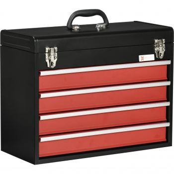 DURHAND Caja de Herramientas de Acero con 4 Cajones Bandeja Tapa Abatible y Cierres Metálicos 51x22x39,5 cm Negro y Rojo