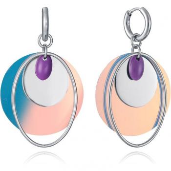 Pendientes Viceroy Chic de acero con aro colgante, círculo acrílico iridiscente y piedra morada