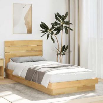 Estructura de cama de madera maciza de roble con cabecero sin colchón 80x200 cm