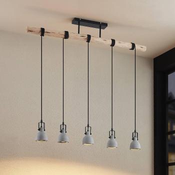 Lámpara colgante Amilia de Lindby, tipo vintage, 5 luces, pantallas de hormigón, estructura de madera en color marrón, casquillos GU10, diseñada para salón y comedor