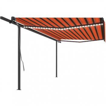 Toldo manual retráctil Día y Noche con postes naranja y marrón 4x3 m