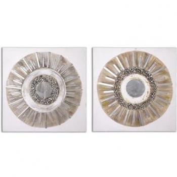 Juego de 2 Lienzos Abstractos de Círculo en Tonos Plata y Oro - 80cm Universe