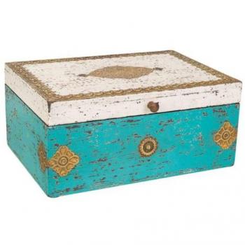 Baúl Joyero de Madera y Metal Azul con 2 Puertas - 25,5x18x11,5 cm