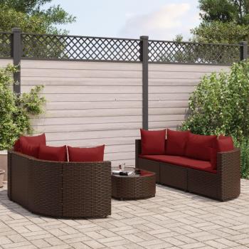 7-Piece Brown Poly Rattan Garden Sofa Set with Cushions
