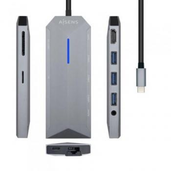 Aisens Docking Station USB-C 9 en 1 ASUC-9P001-GR, HDMI, RJ45 Gigabit Ethernet, 3x USB-A 3.0, Power Delivery (PD) hasta 100W,