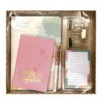SET DE ESCRITORIO CAMPUS ORIGINAL COLOR PASTEL 7 PIEZAS: incluye bolígrafo de tinta negra, bloc A5 de tapa dura, bloc de notas adhesivas, libreta A6 de tapa blanda y