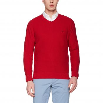 Tommy Hilfiger Pre-Twisted Ricecorn Vneck, suéter para Hombre, Rojo