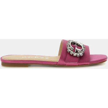 Sandalias Planas Jolly de Mujer con Logo y Pedrería en Satinado