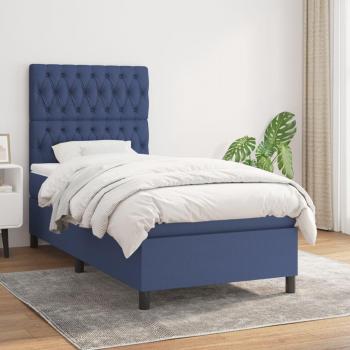 Bastidor de cama box spring con colchón en tela azul 90x190 cm