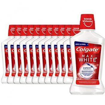 Colgate Max White Expert Instantáneo, Enjuague Bucal Blanqueante, Sin Alcohol, Pack 12 Uds x 500ml
