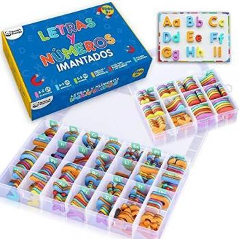Letras y Números Magnéticos para Niños - Conjunto Completo: 182 Letras y 81 Números y Símbolos - Imanes Gruesos de Espuma para la Nevera - Incluye 2 Cajas, Pizarra Magnética, Rotuladores y Borrador