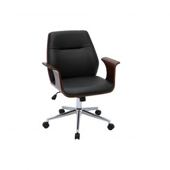 Silla de oficina moderna negra con madera oscura Rufin