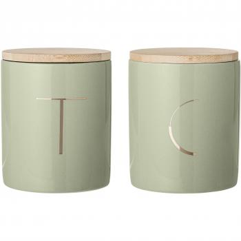 Bloomingville Tarro de loza verde con tapa