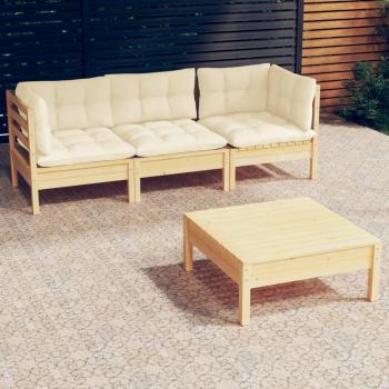 4-Piece Garden Lounge Set with Cream Cushions Pinewood