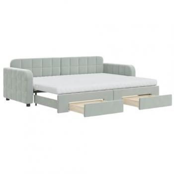 Sofá cama nido extraíble con cajones en terciopelo gris claro 80x200 cm