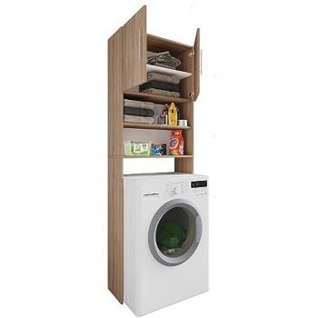 Armario de sobrecarga para lavadora Jutas con 2 puertas y gran capacidad de almacenamiento, dimensiones 64 x 190 x 25 cm