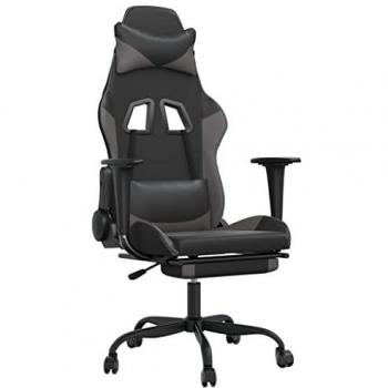 vidaXL Black and Grey Faux Leather Gaming Chair with Footrest
