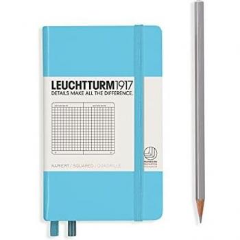 Notizbuch Leuchtturm1917 A6 de tapa dura, 187 páginas numeradas para escritura y journaling (azul hielo cuadrado)