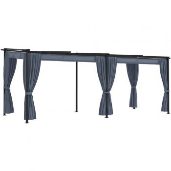 Cenador con Cortinas de Acero Antracita 3x6 m