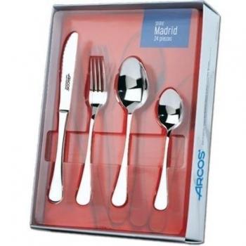 Arcos Serie Madrid, Cubertería de 24 piezas en Caja de Regalo, 6 Cuchillos + 12 Cucharas + 6 Tenedores, Monoblock de una pieza en Acero Inoxidable, Color Plata