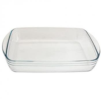 Fuente de vidrio borosilicato rectangular Tradineur - 3,6 L, dimensiones 6,5 x 39 x 24 cm, apta para horno, microondas, congelador y lavavajillas, incluye asas para