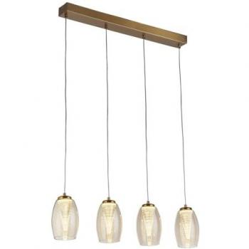 Barra Colgante de 4 Luces Cyclone en Bronce con Copas de Vidrio Champán y LED 5,5W 3000K