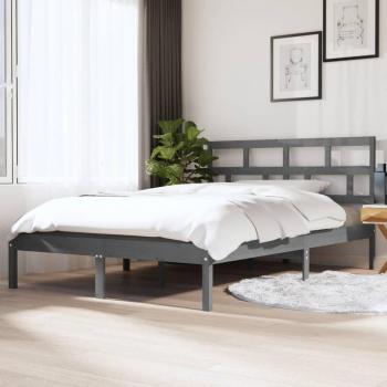 Estructura de cama doble de madera maciza gris 135x190 cm