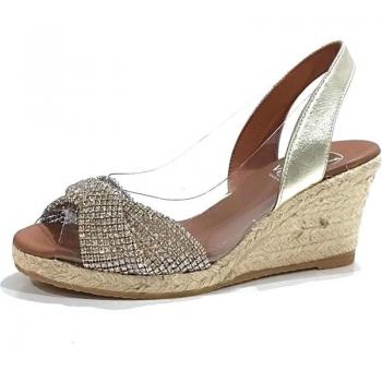 Sandalias de Mujer VIGUERA SANDALIA CASUAL DE VINILO CON PEDRERIA CON CUNA DE YUTE PLATINO y Lonas marca Viguera modelo 292 para mujer en color metal