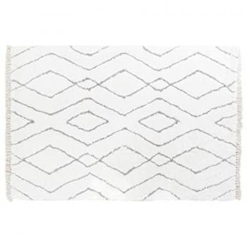 Alfombra de Poliéster con Diseño de Rombos en Blanco y Gris, Tamaño 160x230x1.5cm, Suave Al Tacto y Resistente Al Desgaste