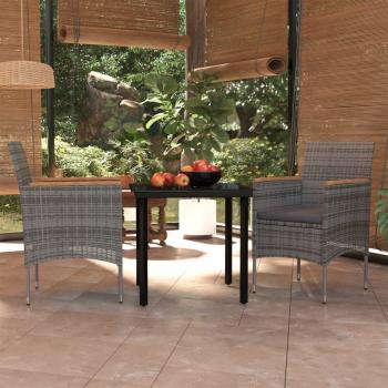 3-Piece Grey and Black Garden Dining Set with Cushions