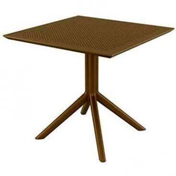 Mesa cuadrada de exterior CLP para 4 personas en plástico gris topo, dimensiones 80x80 cm