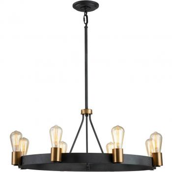 Lámpara de araña Quintiesse Silas, negro, 8 luces, diámetro 82,9 cm; Lámpara de techo suspendida Elstead - Hinkley Silas, cilíndrica, zinc envejecido