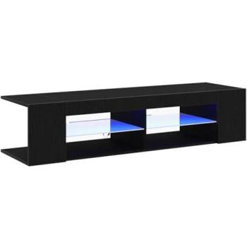 Mueble de TV Rectangular Moderno con Estantes Prácticos y Luz LED USB 135 x 39 x 30 cm Madera de Ingeniería Negra