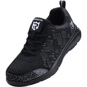 Zapatillas de Seguridad Mujer/Hombre DY-112, Zapatos de Trabajo con Punta de Acero Ultra Liviano Suave y cómodo Transpirable, Negro Blanco, 44 EU