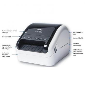 Brother QL1110NWB - Impresora de Etiquetas Profesional de 4 con LAN, WiFi, Bluetooth, 69 Etiquetas por Minuto, USB, 300x600ppp, Corte automático